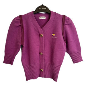 Herlian Daisy Cropped Short Cardigan Sweater Sz S Purple Knit Feminine Dainty